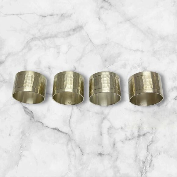 Vintage Selangor Pewter Napkin Rings Set of 4 Hammered Silver Tone 46104 - Picture 1 of 7